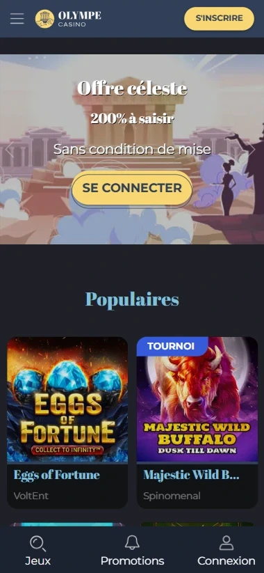 Navigation mobile Olympe Casino
